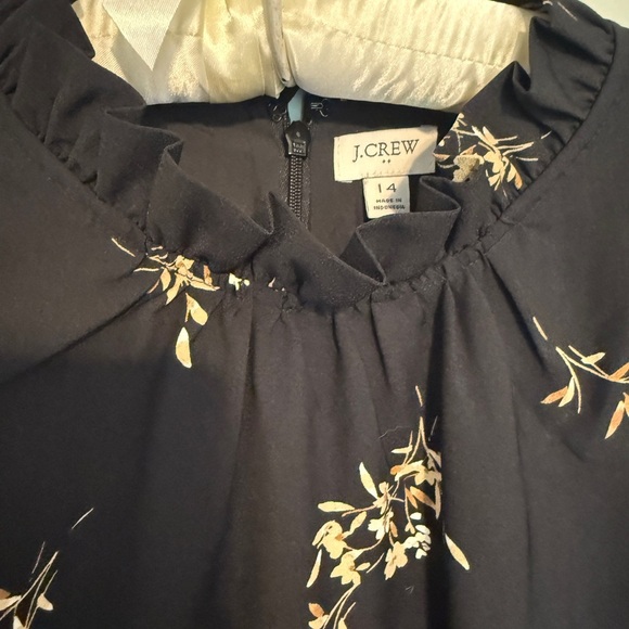 J. Crew Dress Esperanza Dress Black Floral Long Sleeves Ruffle Neck 14 - Picture 9 of 11